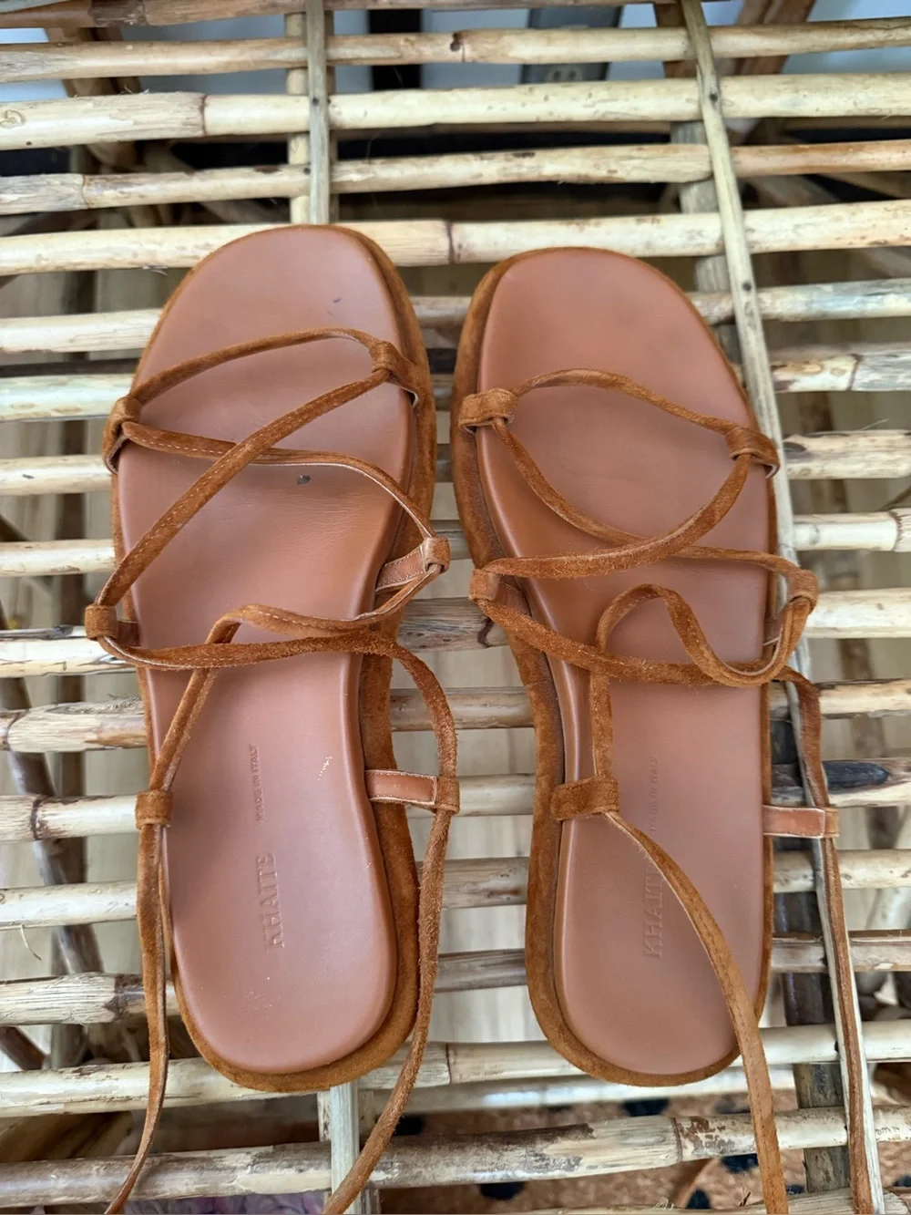 KHAITE Alba Brown Suede Strappy Flat Sandals - Women - size 38.5